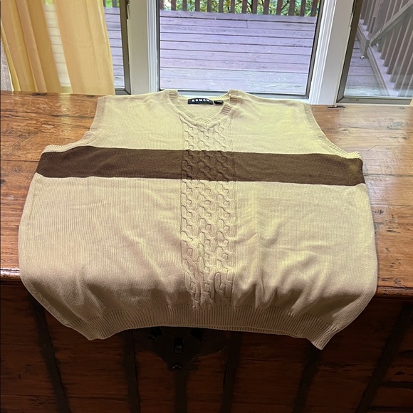 Koman V-Neck Sweater Vest in Tan and Brown - Picture 1 of 4